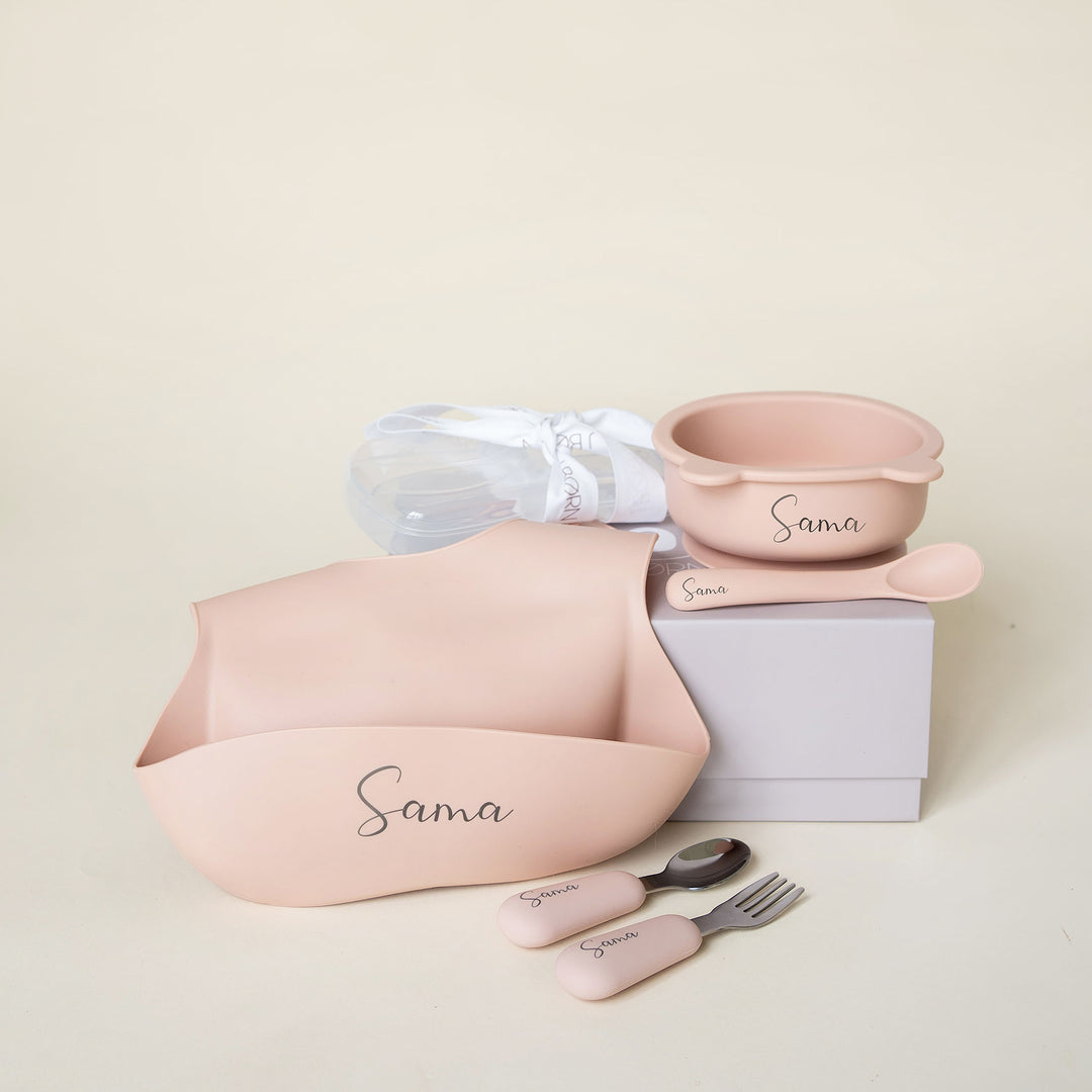 JBØRN Personalised Essential Weaning Set Blush - Personalisable Baby Products Sold and Personalised by JustBørn