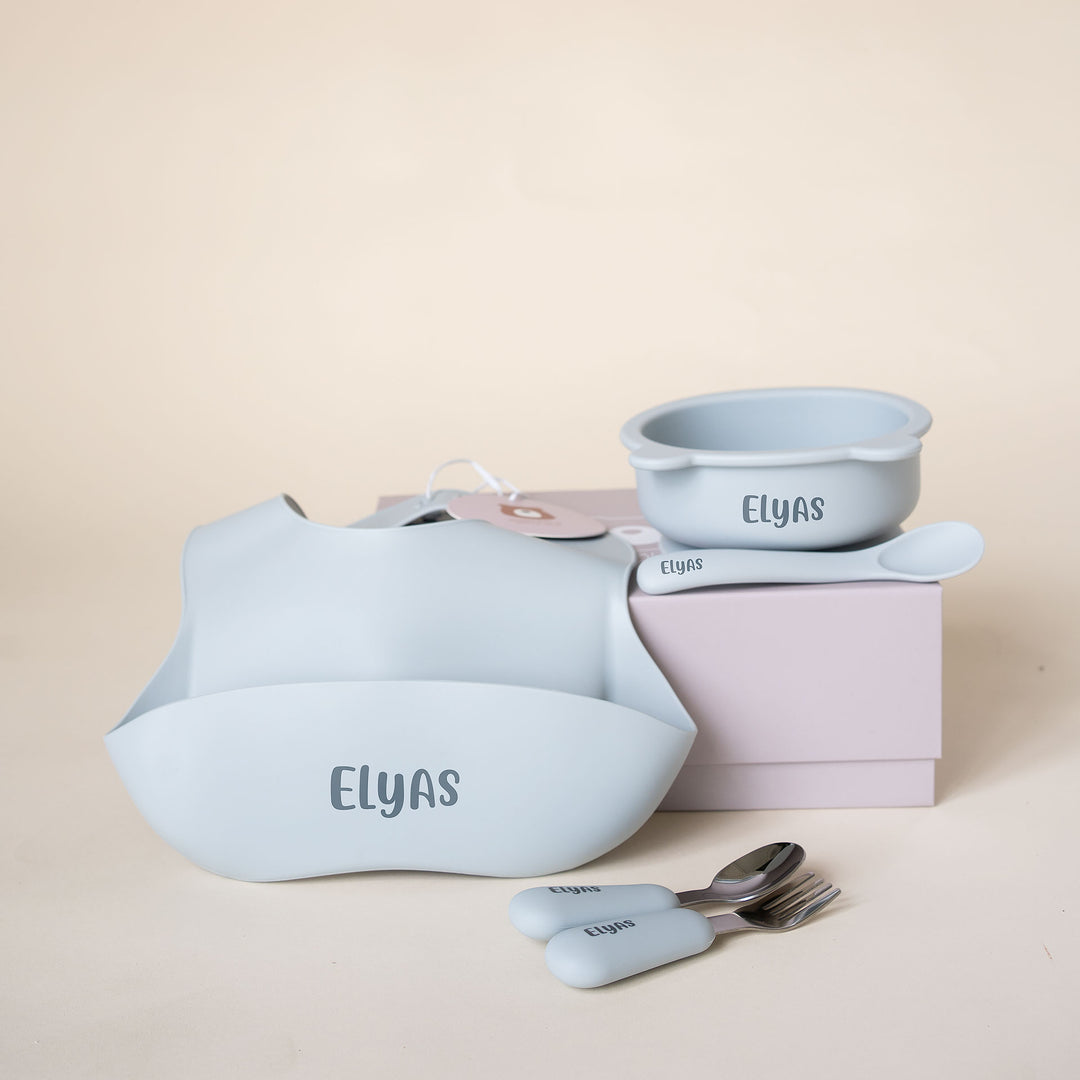 JBØRN Personalised Essential Weaning Set Powder Blue - Personalisable Baby Products Sold and Personalised by JustBørn