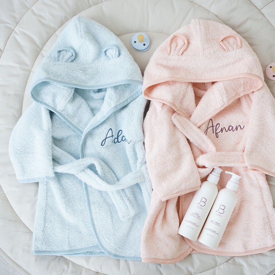 JBØRN Organic Cotton Baby Hooded Bathrobe - Personalisable Baby Products Sold and Personalised by JustBørn