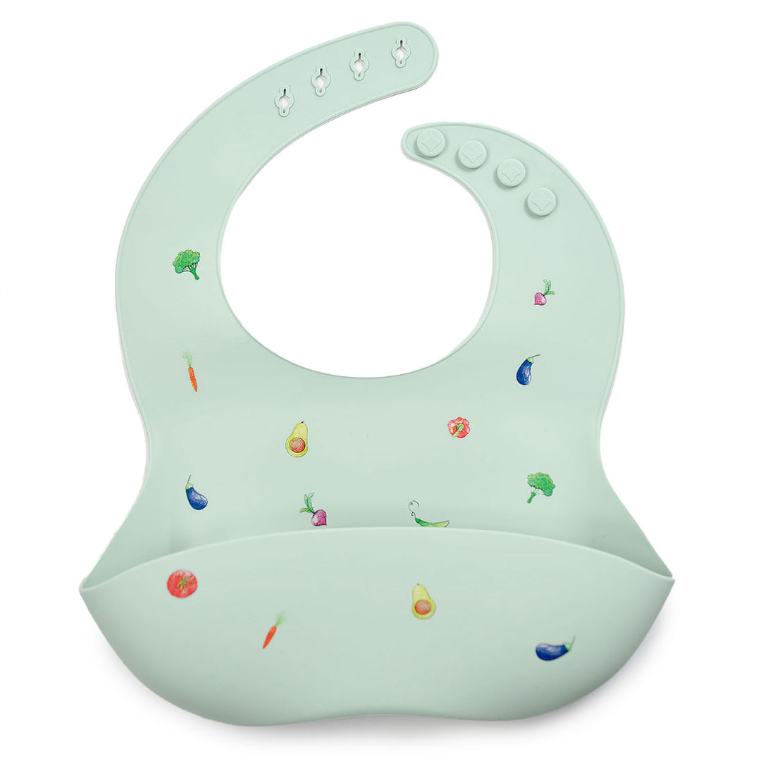 JBØRN Silicone Baby Feeding Bib Veggies Seafoam - Personalisable Baby Products Sold and Personalised by JustBørn