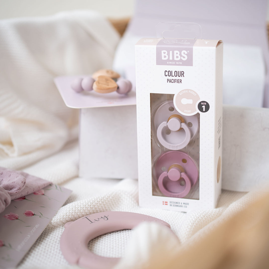 JBØRN Baby Girl Accessories Gift Set | BIBS Pacifiers & Matching Clip, Headband & Personalised teether - Personalisable Baby Products Sold and Personalised by JustBørn