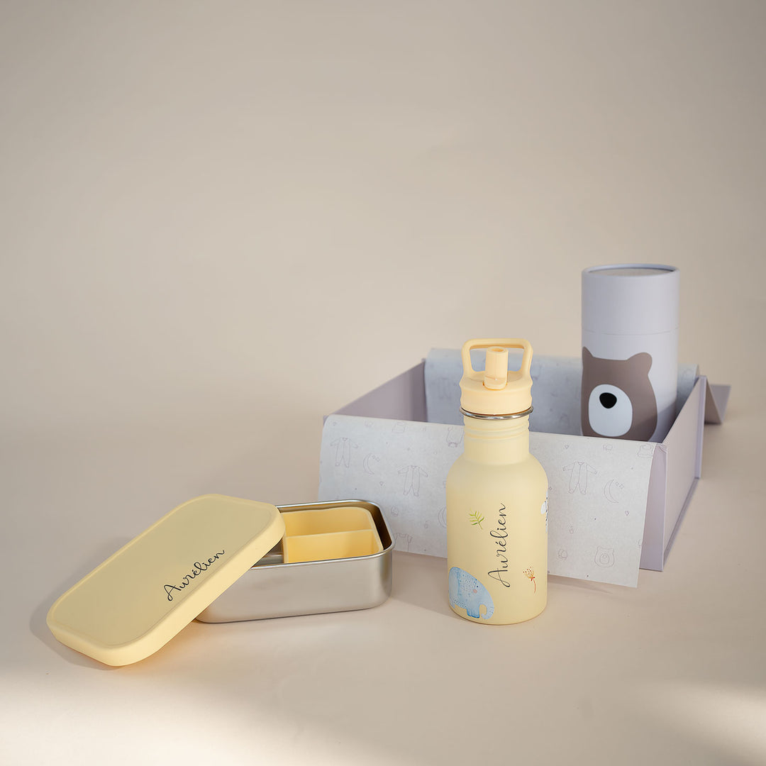 JBØRN Personalised Water Bottle & Lunch Box Set | Gift Box Safari Park - Personalisable Baby Products Sold and Personalised by JustBørn