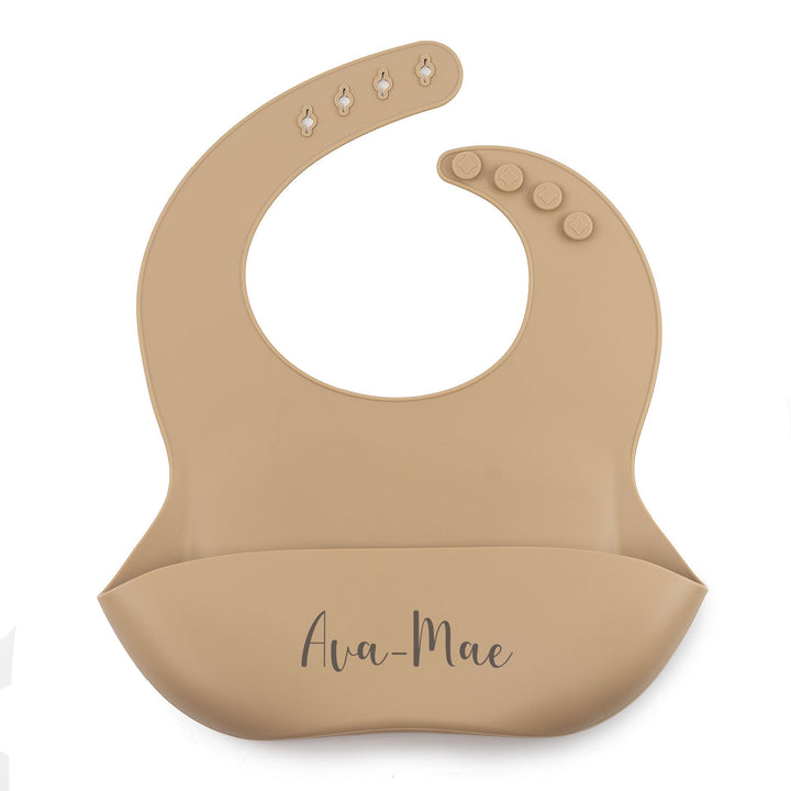 JBØRN Silicone Baby Feeding Bib Taupe Yes - Personalisable Baby Products Sold and Personalised by JustBørn