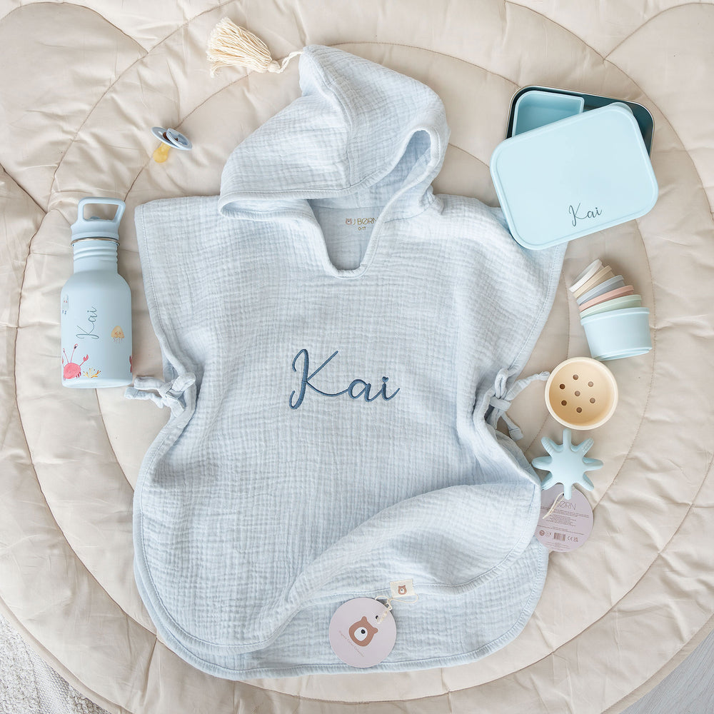 JBØRN Organic Cotton Muslin Hooded Poncho | Personalisable - Personalisable Baby Products Sold and Personalised by JustBørn