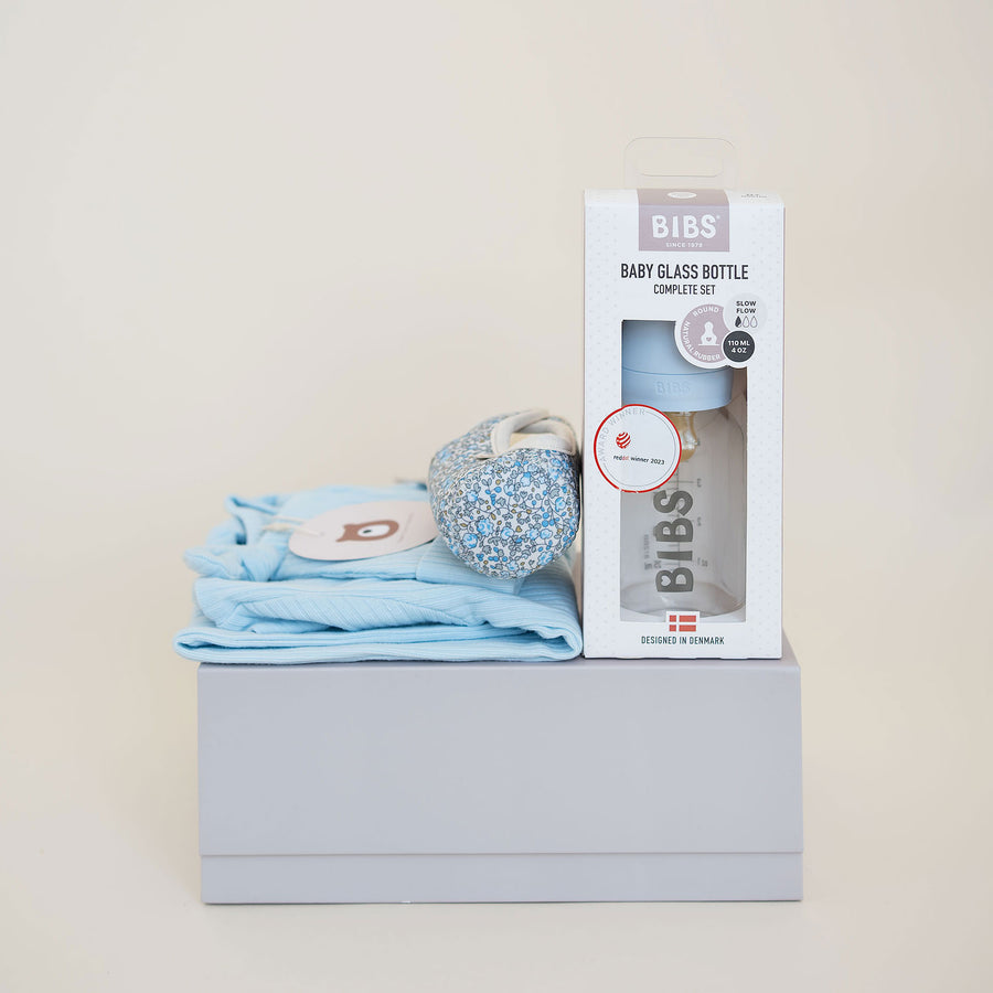 JBØRN x BIBS Baby Shower Gift Set | Organic Cotton Sleepsuit & Matching Baby Bottle - Personalisable Baby Products Sold and Personalised by JustBørn