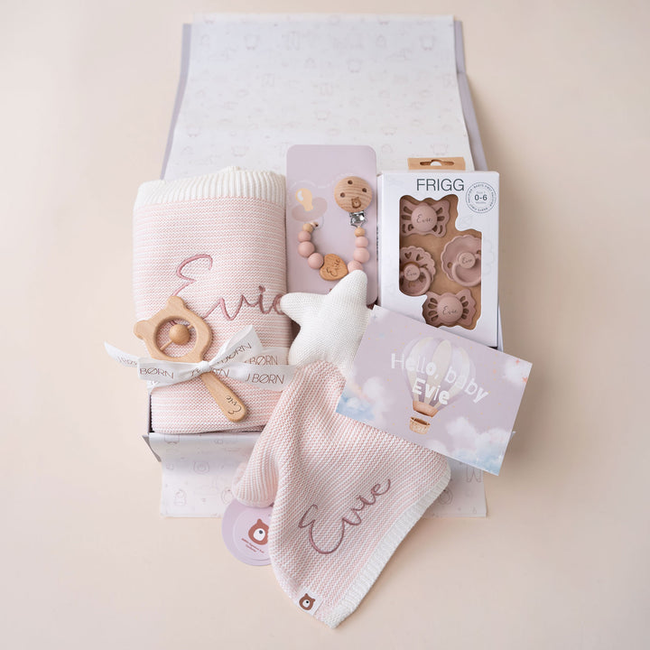JBØRN Newborn Baby Gift Set | Knitted Blanket, Comforter & FRIGG Pacifiers - Personalisable Baby Products Sold and Personalised by JustBørn