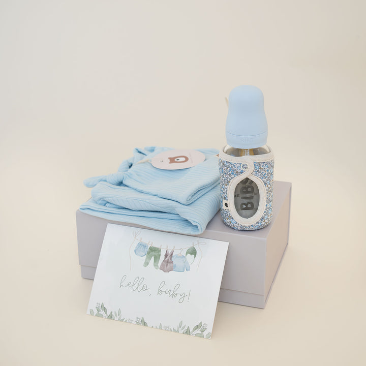 JBØRN x BIBS Baby Shower Gift Set | Organic Cotton Sleepsuit & Matching Baby Bottle - Personalisable Baby Products Sold and Personalised by JustBørn