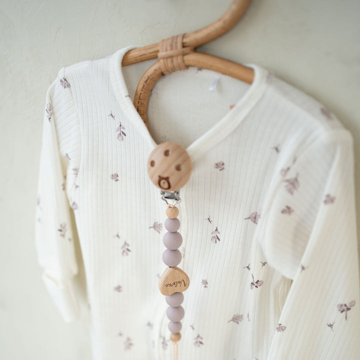 JBØRN Organic Cotton Ribbed Lightweight Sleep Suit and Hat 0-3 months Ribbed Ivory & Lilac Flowers - Personalisable Baby Products Sold and Personalised by JustBørn