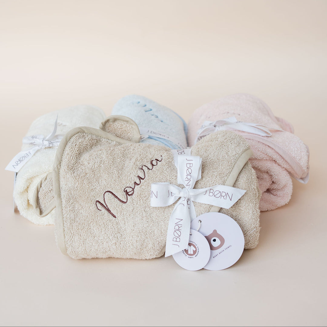 JBØRN Organic Cotton Baby Hooded Towel - Personalisable Baby Products Sold and Personalised by JustBørn