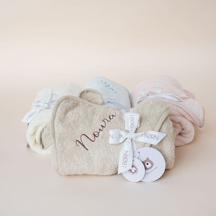 JBØRN Organic Cotton Baby Hooded Towel with Ears Vanilla - Personalisable Baby Products Sold and Personalised by JustBørn