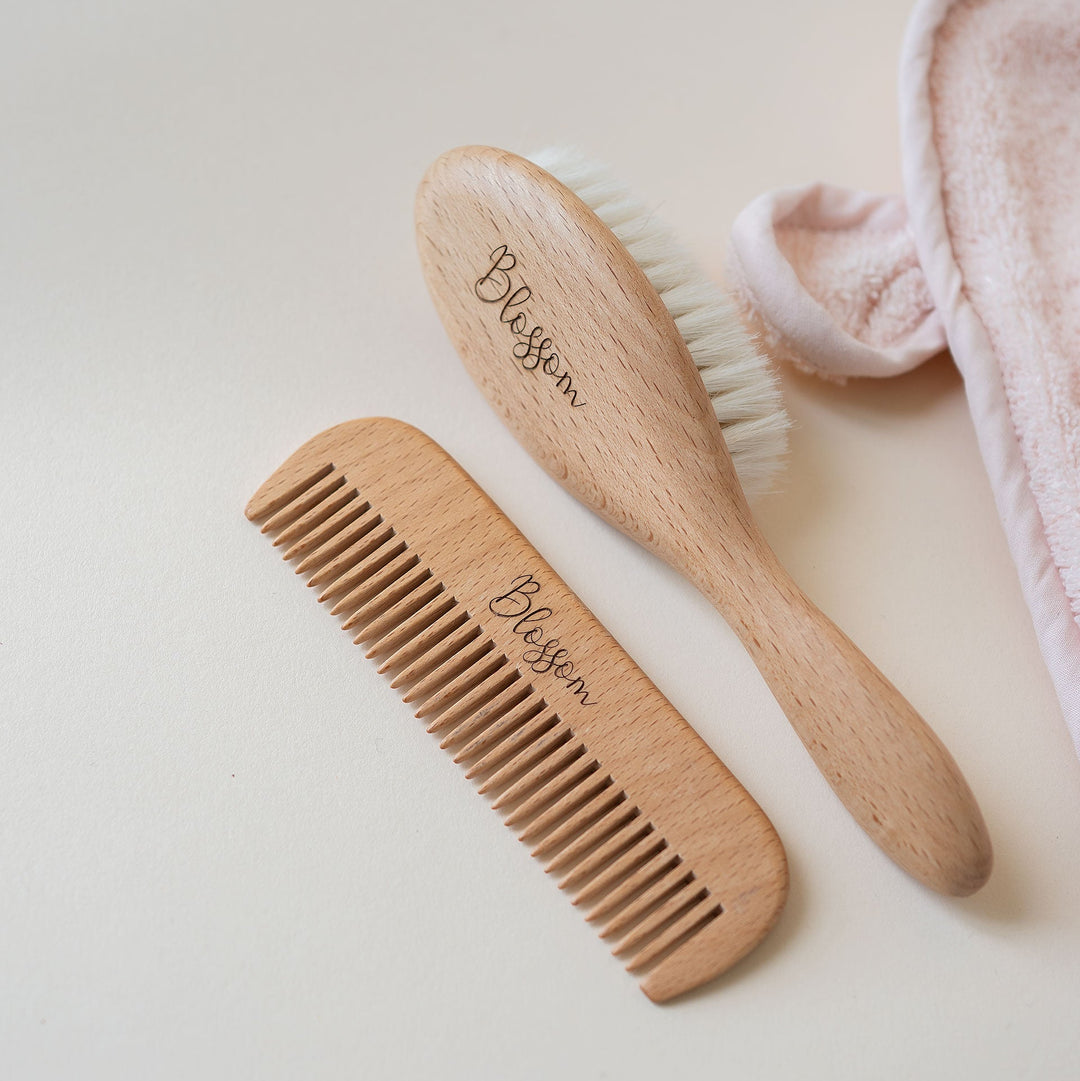 JBØRN Natural Beechwood Hairbrush & Comb Set | Personalise - Personalisable Baby Products Sold and Personalised by JustBørn