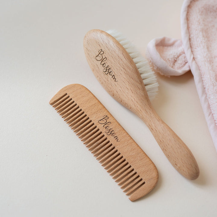 JBØRN Natural Beechwood Hairbrush & Comb Set | Personalise - Personalisable Baby Products Sold and Personalised by JustBørn