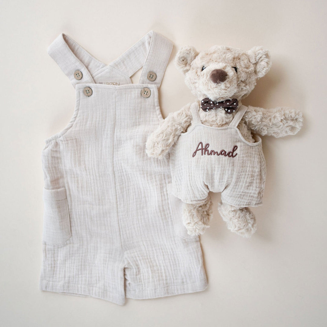 JBØRN Personalised Teddy & Matching Baby Dungarees | Baby Boy Gift Set - Personalisable Baby Products Sold and Personalised by JustBørn