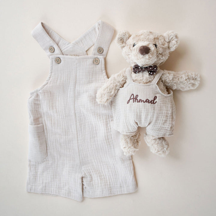 JBØRN Personalised Teddy & Matching Baby Dungarees | Baby Boy Gift Set - Personalisable Baby Products Sold and Personalised by JustBørn