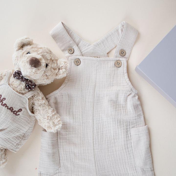JBØRN Personalised Teddy & Matching Baby Dungarees | Baby Boy Gift Set - Personalisable Baby Products Sold and Personalised by JustBørn