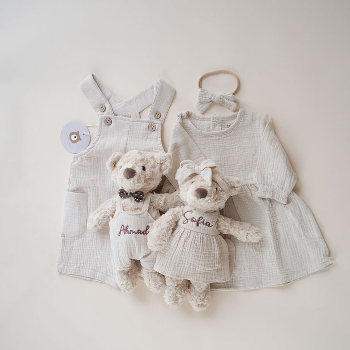 JBØRN Personalised Teddy & Matching Baby Dress | New Baby Girl Gift Set - Personalisable Baby Products Sold and Personalised by JustBørn