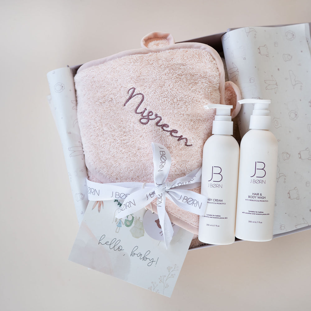 JBØRN Organic Cotton Towel & Skin Care Gift Set - Personalisable Baby Products Sold and Personalised by JustBørn