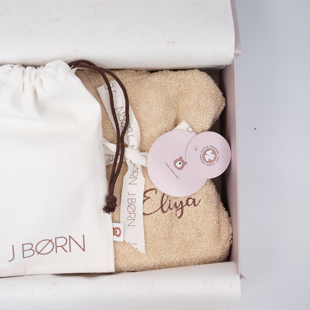 Vanilla JBØRN Baby Gift Set | Organic Cotton Bath Robe & Hair Brush Set by Just Børn sold by Just Børn