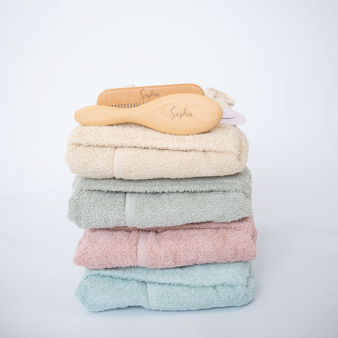 Vanilla JBØRN Baby Gift Set | Organic Cotton Bath Robe & Hair Brush Set by Just Børn sold by Just Børn