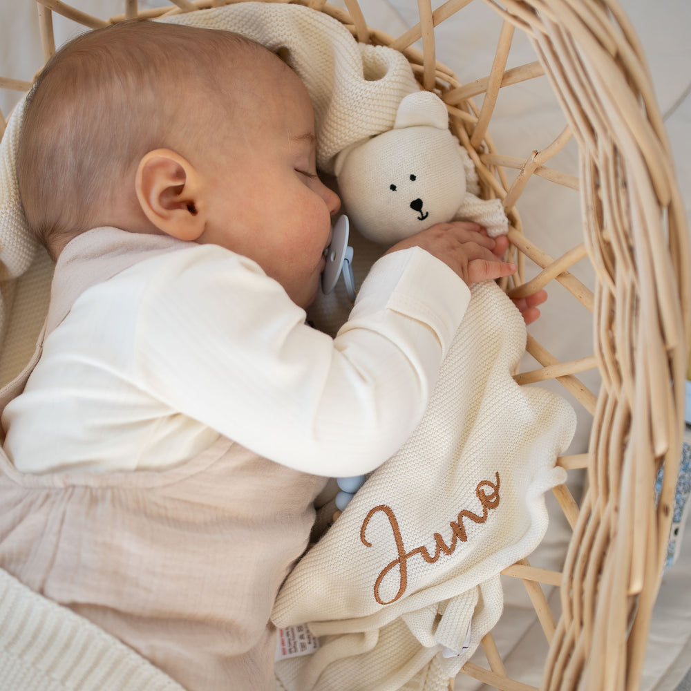 JBØRN Bear Knitted Comforter - Personalisable Baby Products Sold and Personalised by JustBørn