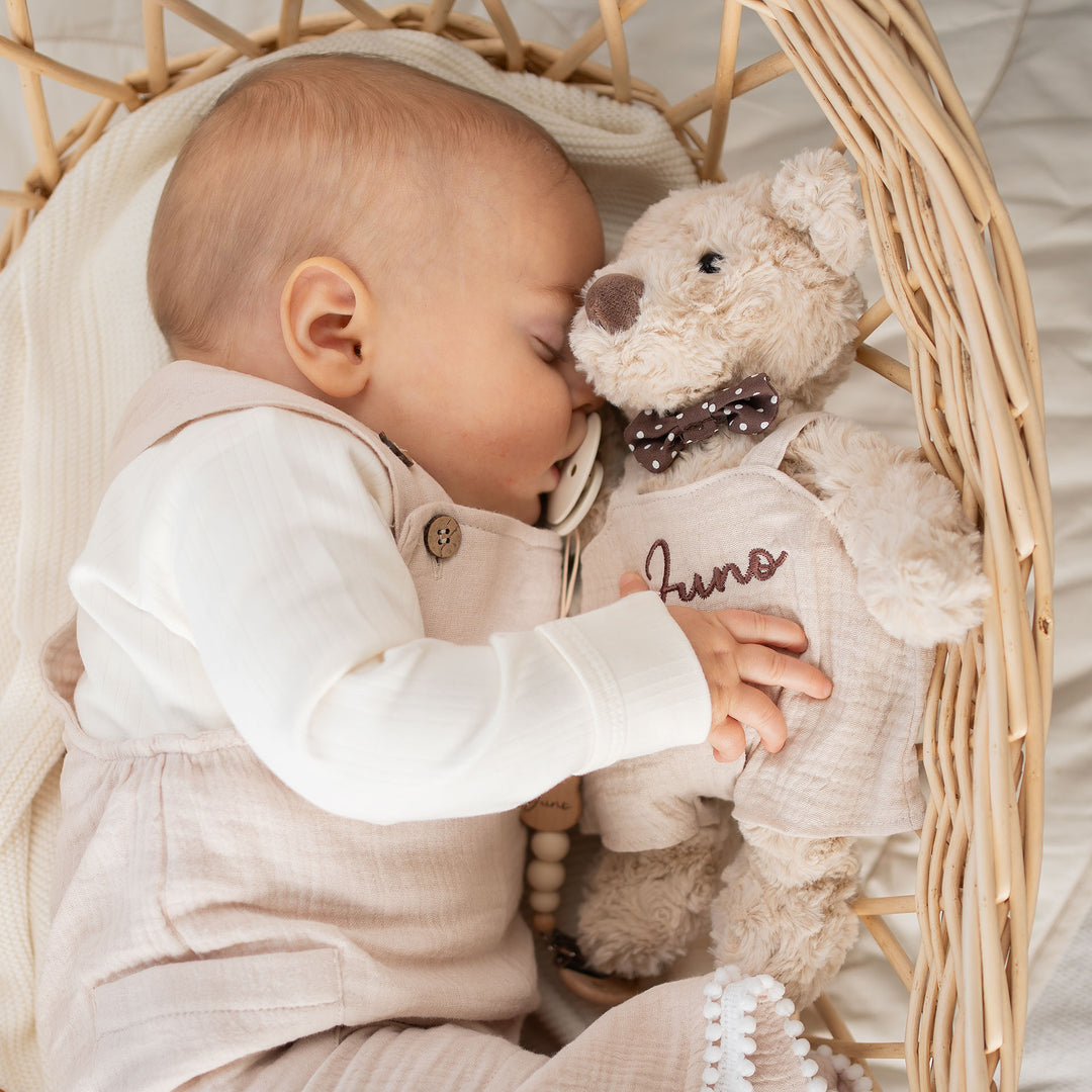 JBØRN Personalised Teddy & Matching Baby Dungarees | Baby Boy Gift Set - Personalisable Baby Products Sold and Personalised by JustBørn