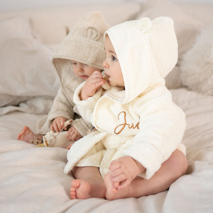 JBØRN Organic Cotton Baby Hooded Bathrobe - Personalisable Baby Products Sold and Personalised by JustBørn