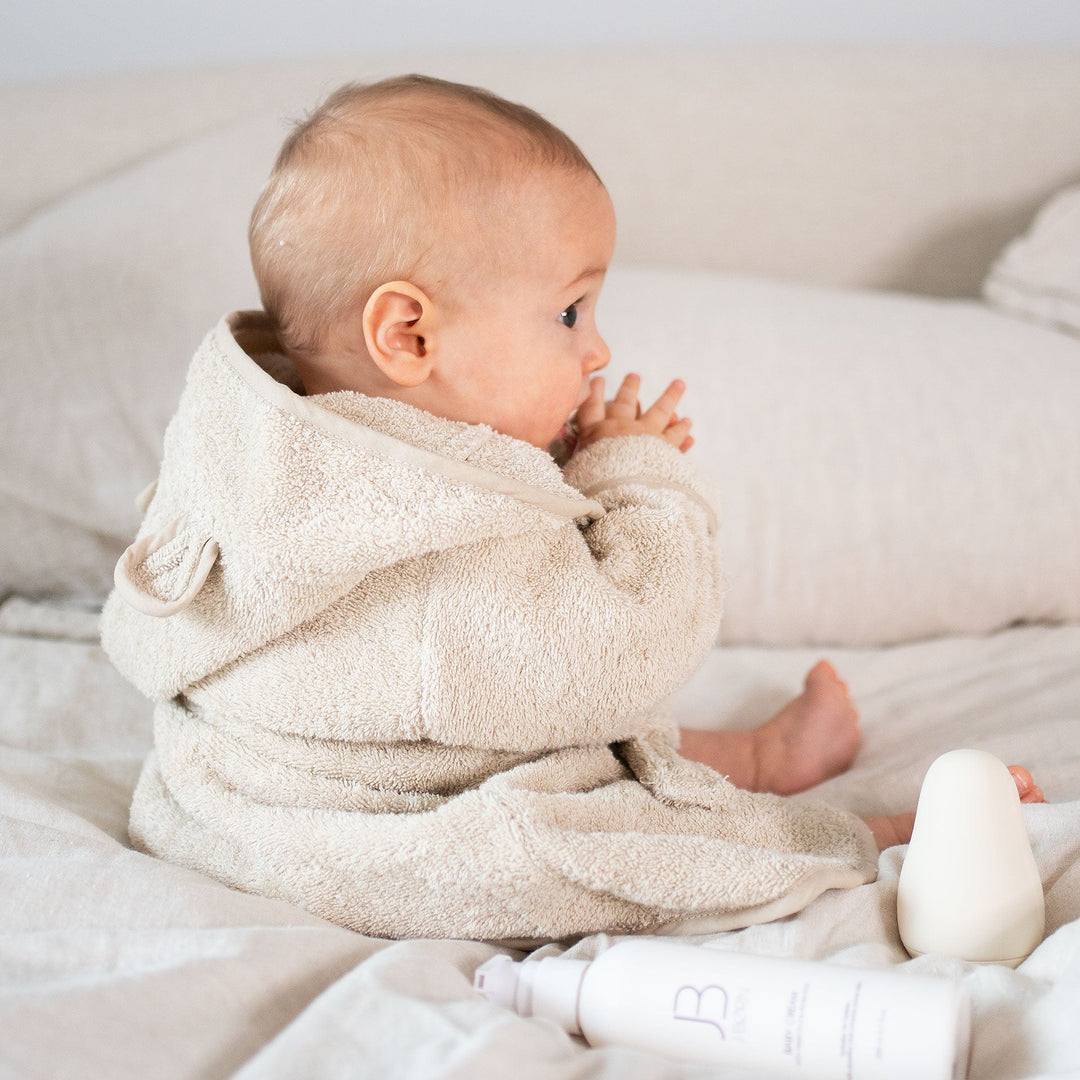 JBØRN Organic Cotton Baby Hooded Bathrobe - Personalisable Baby Products Sold and Personalised by JustBørn