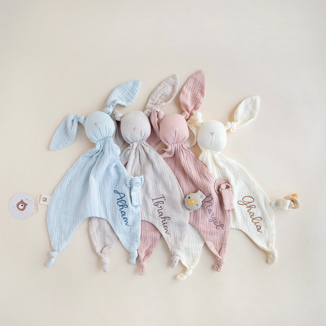 JBØRN Organic Cotton Bunny Comforter with Pacifier Loop - Personalisable Baby Products Sold and Personalised by JustBørn