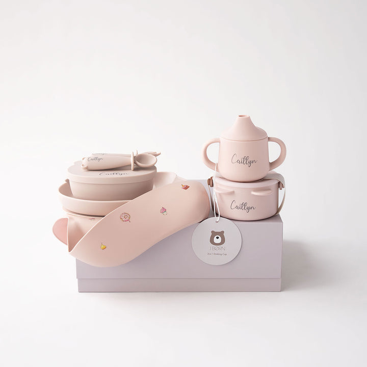 JBØRN Baby Weaning Essentials Gift Box Cakes Blush - Personalisable Baby Products Sold and Personalised by JustBørn