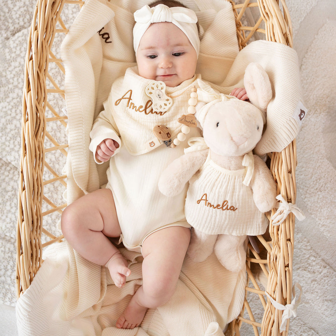 JBØRN Bunny Soft Toy & Matching Baby Bib Gift Set - Personalisable Baby Products Sold and Personalised by JustBørn