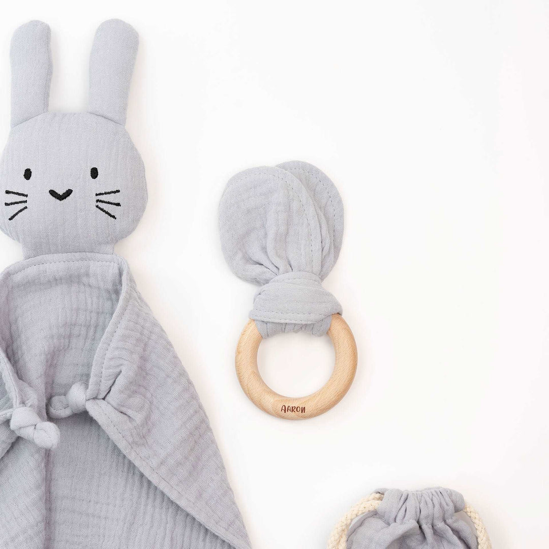 Pistachio Muslin JBØRN Organic Cotton Bunny Comforter & Teether Set by Just Børn sold by Just Børn