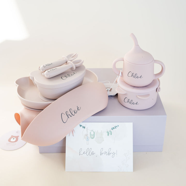 JBØRN Baby Weaning Essentials Gift Box Blush - Personalisable Baby Products Sold and Personalised by JustBørn
