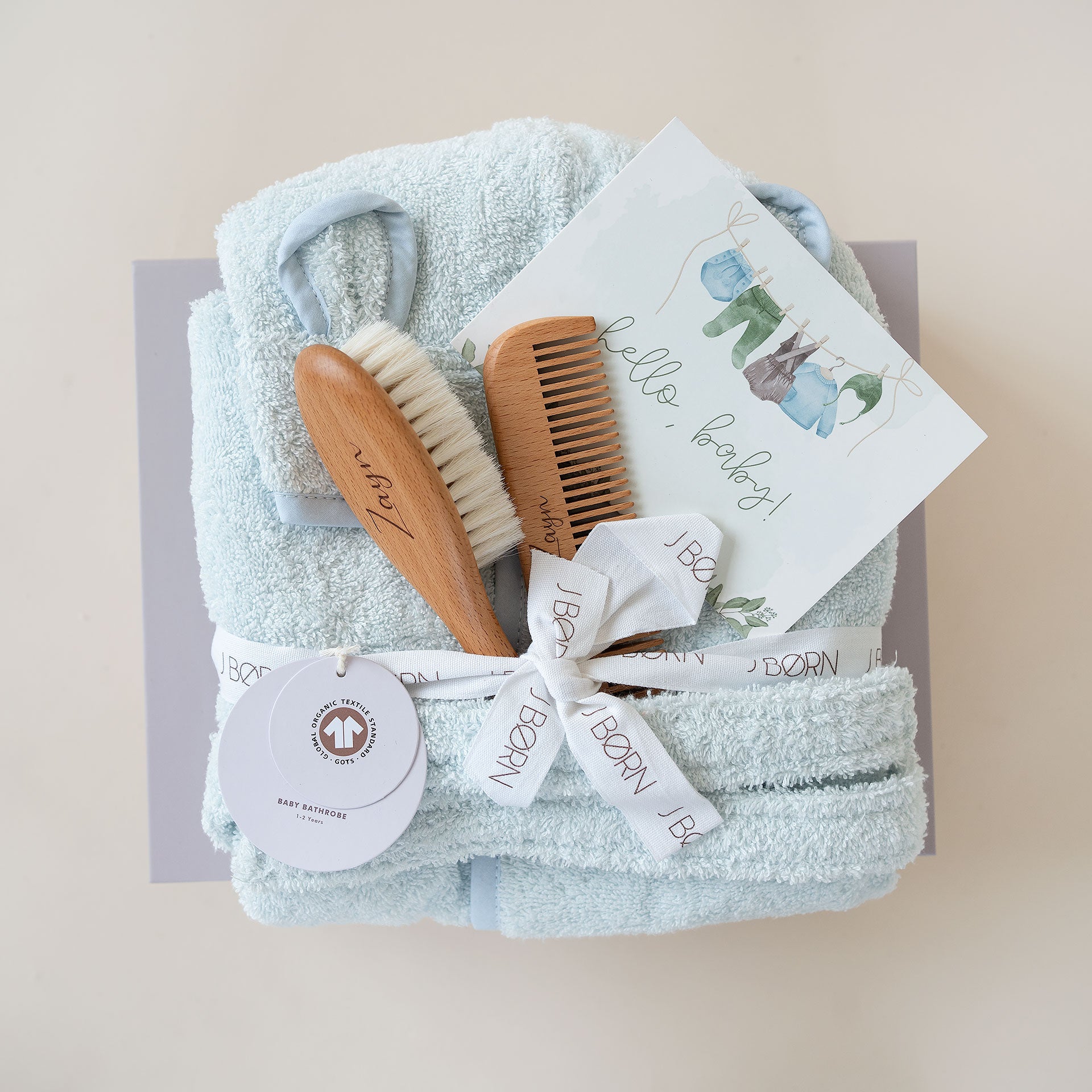 JBØRN Baby Bath Set | Organic Cotton Bathrobe & Hairbrush Set to buy in ...