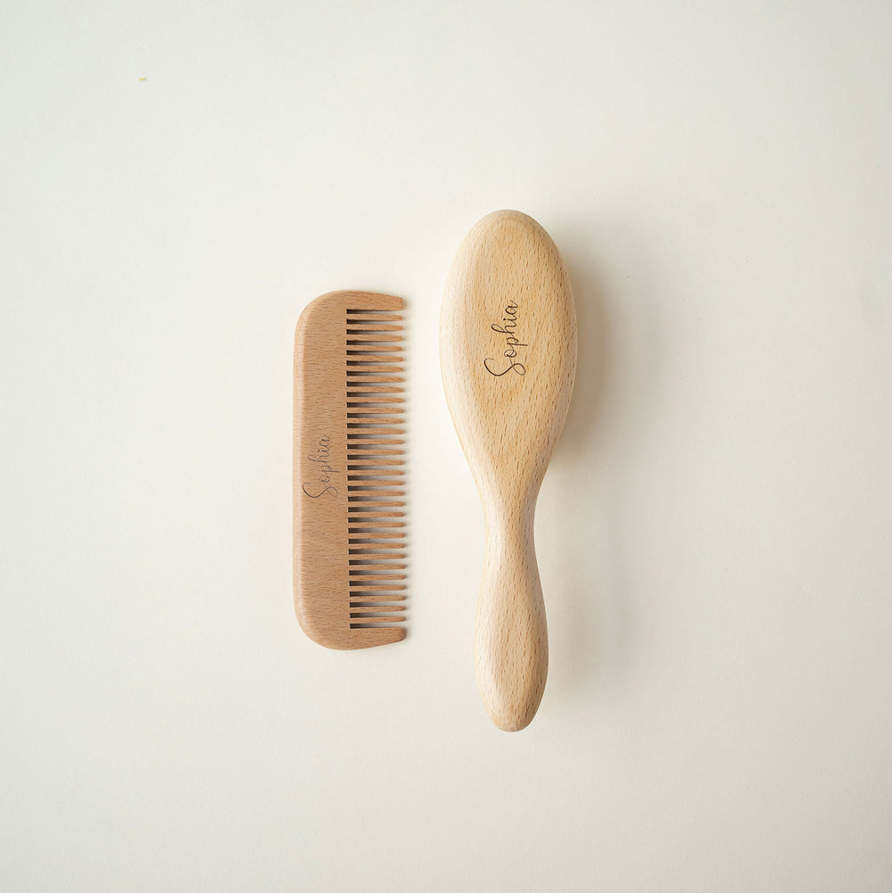 JBØRN - Natural Beechwood Hairbrush & Comb Set | Personalised - Personalisable Baby Products Sold and Personalised by JustBørn