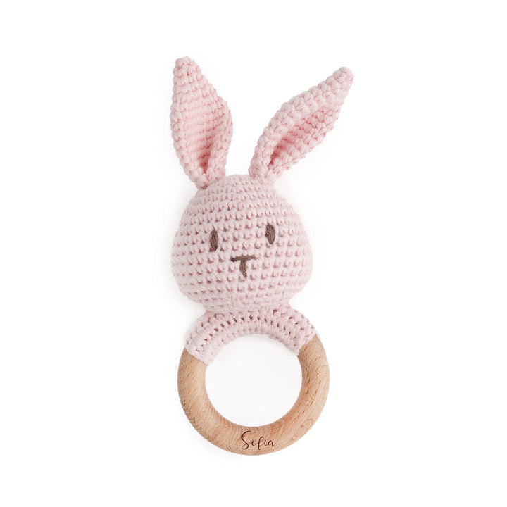 JBØRN Crochet Bunny Rattle Toy Blossom - Personalisable Baby Products Sold and Personalised by JustBørn