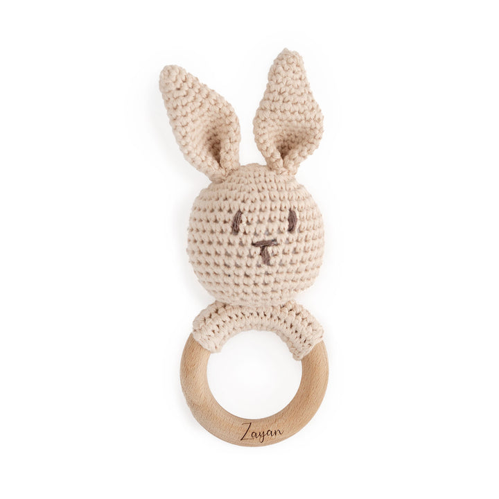 JBØRN Crochet Bunny Rattle Toy Vanilla - Personalisable Baby Products Sold and Personalised by JustBørn
