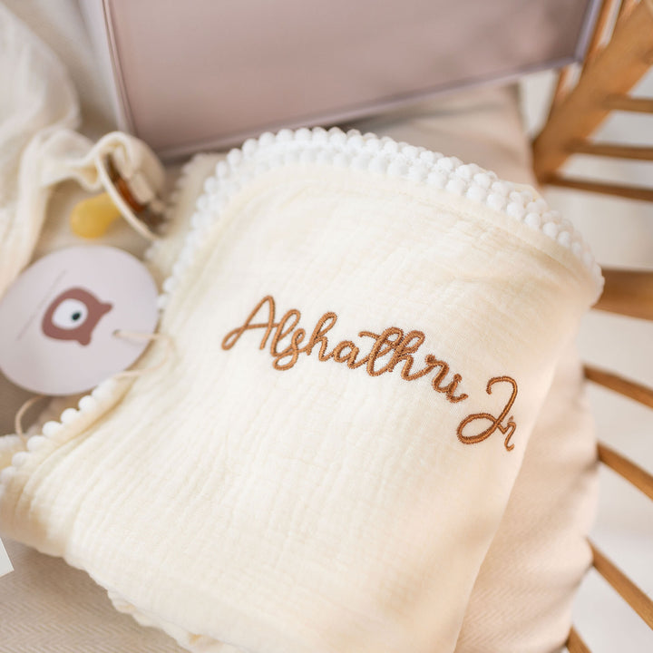 JBØRN Muslin Blanket, Comforter & Teether Set | Organic Cotton Baby Swaddle - Personalisable Baby Products Sold and Personalised by JustBørn