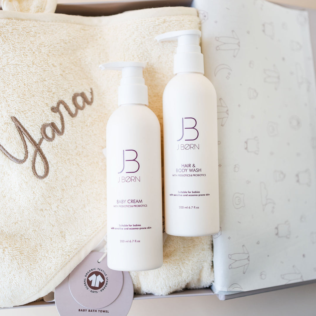 JBØRN Organic Cotton Towel & Skincare Gift Set - Personalisable Baby Products Sold and Personalised by JustBørn