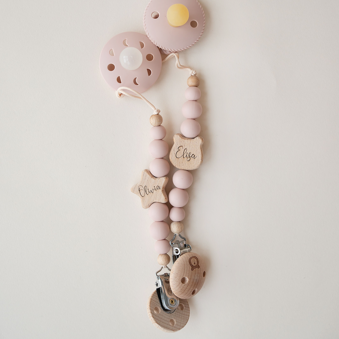 FRIGG Moon Pacifiers & Personalised Holders Set | Glow in the dark Soother - Personalisable Baby Products Sold and Personalised by JustBørn