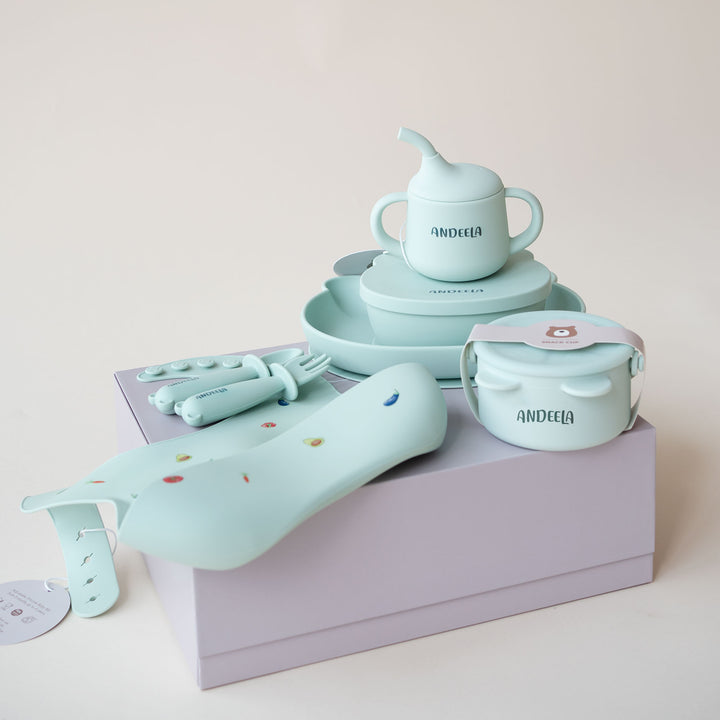 JBØRN Baby Weaning Essentials Gift Box Veggies Seafoam - Personalisable Baby Products Sold and Personalised by JustBørn