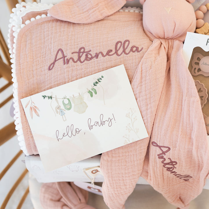 JBØRN Muslin Blanket, Comforter & Teether Set | Organic Cotton Baby Swaddle - Personalisable Baby Products Sold and Personalised by JustBørn