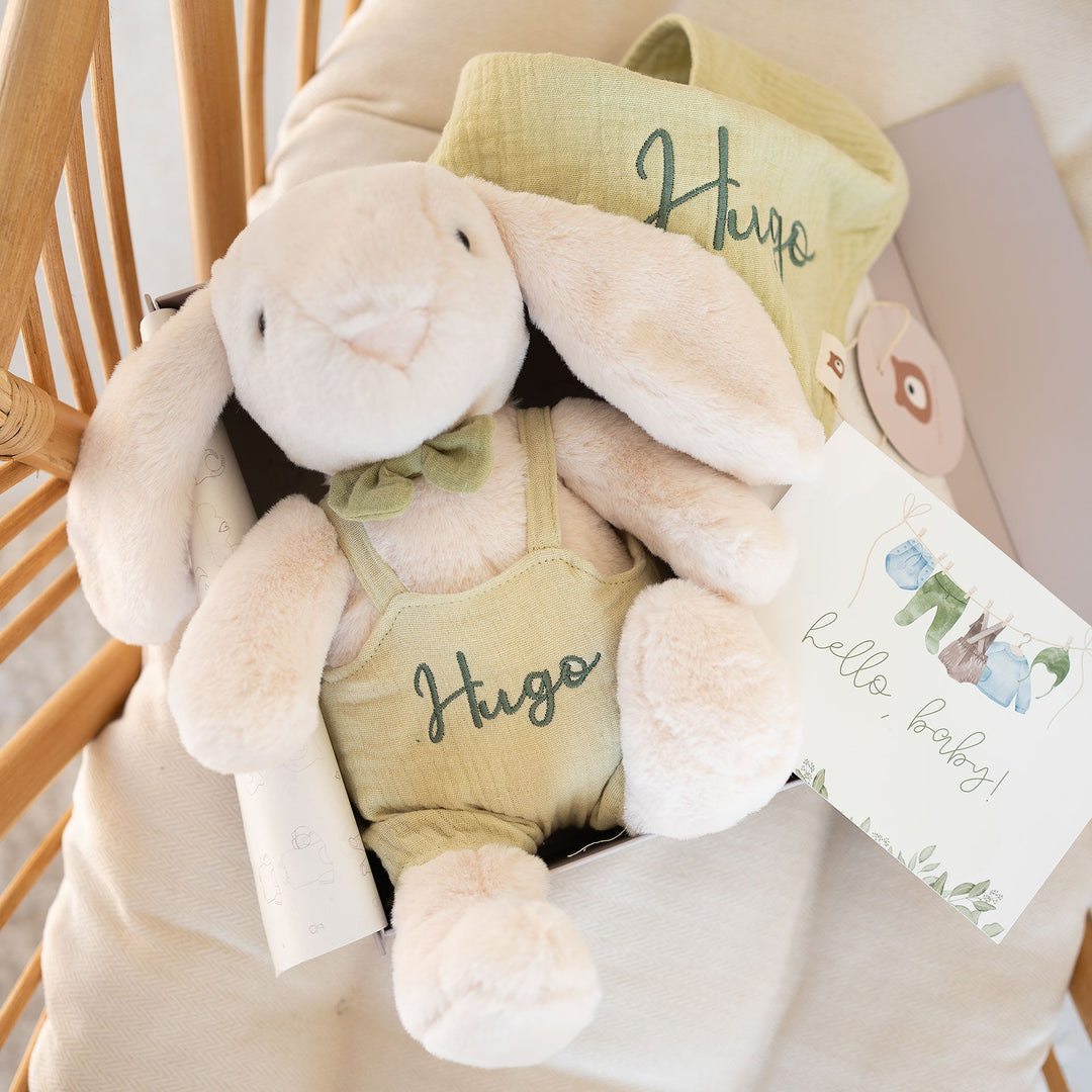 JBØRN Bunny Soft Toy & Matching Baby Bib Gift Set