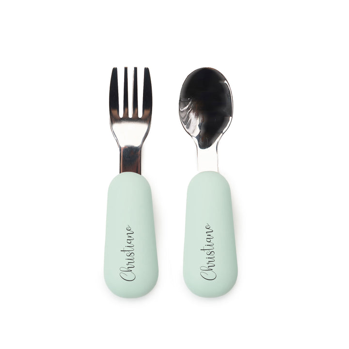 JBØRN Stainless Steel Cutlery Set Seafoam Yes - Personalisable Baby Products Sold and Personalised by JustBørn