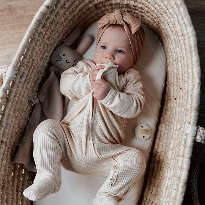 Ribbed Blush JBØRN Organic Cotton Ribbed Baby Sleep Suit and Hat by Just Børn sold by Just Børn