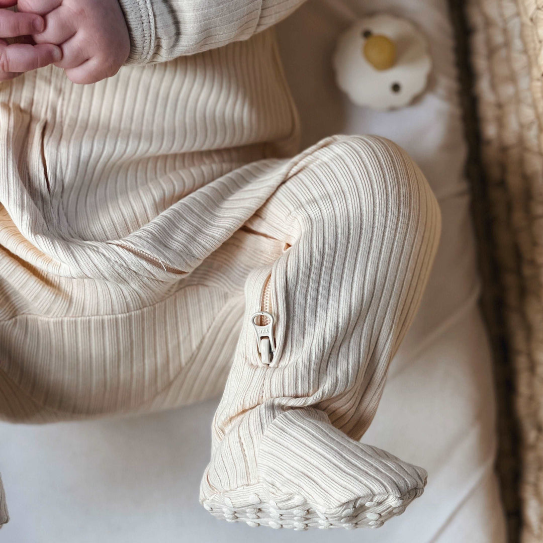 Ribbed Blush JBØRN Organic Cotton Ribbed Baby Sleep Suit and Hat by Just Børn sold by Just Børn