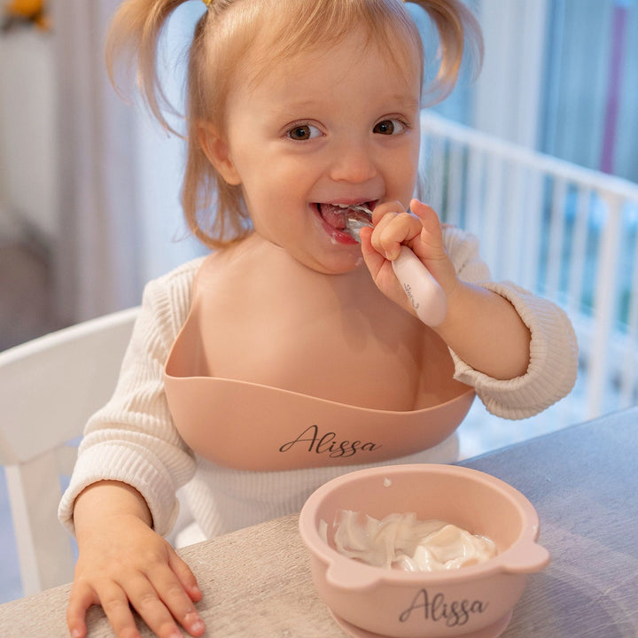 JBØRN Baby Weaning Silicone Bowl and Spoon Set - Personalisable Baby Products Sold and Personalised by JustBørn