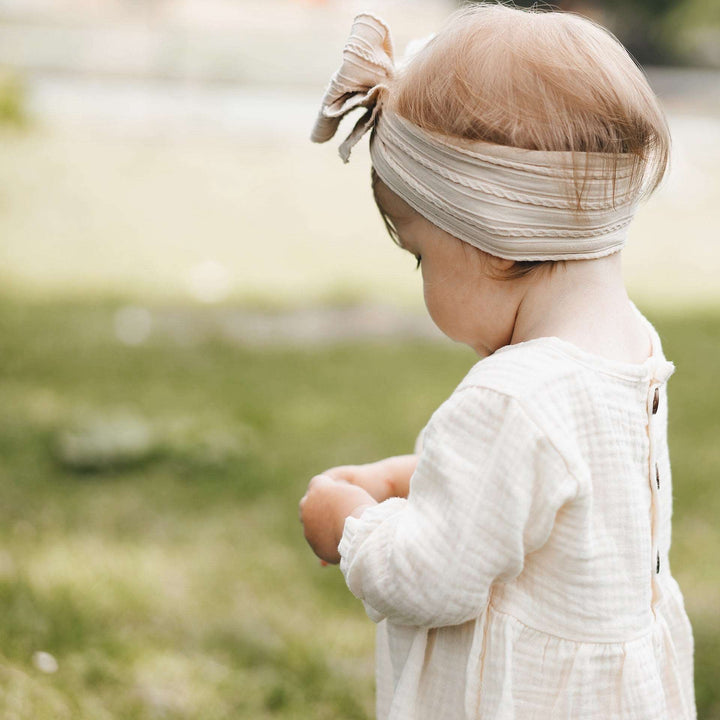 Blush Muslin JBØRN Organic Cotton Muslin Baby Girl Dress and Bow by Just Børn sold by Just Børn