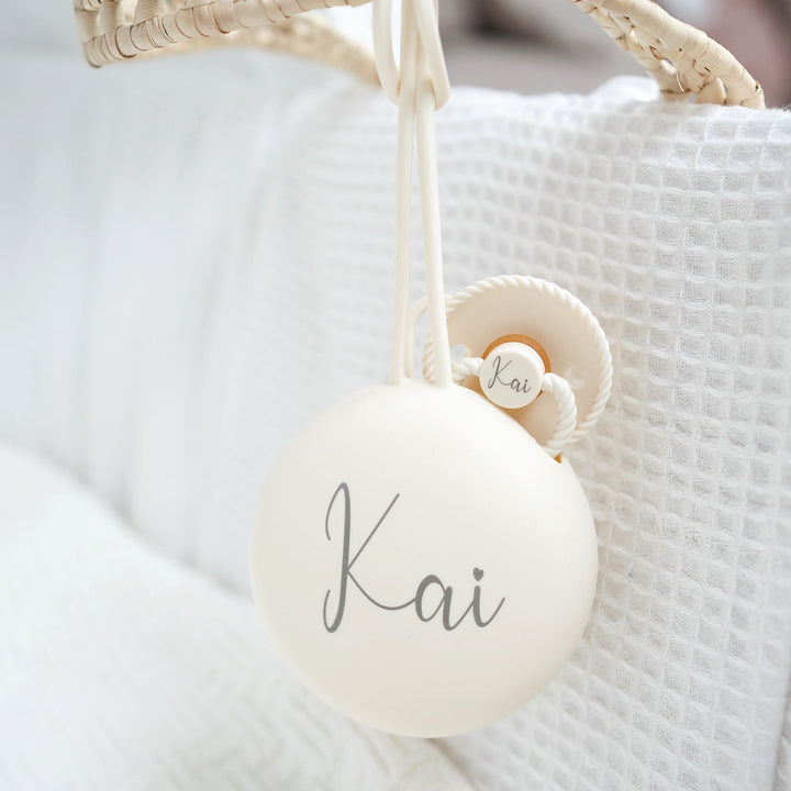JBØRN Pacifier Holder Pod Ivory - Personalisable Baby Products Sold and Personalised by JustBørn