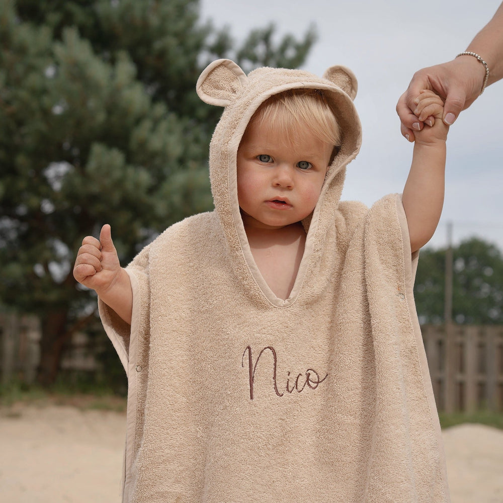 JBØRN Organic Cotton Hooded Poncho | 6 Months Up To 2 Years Vanilla - Personalisable Baby Products Sold and Personalised by JustBørn