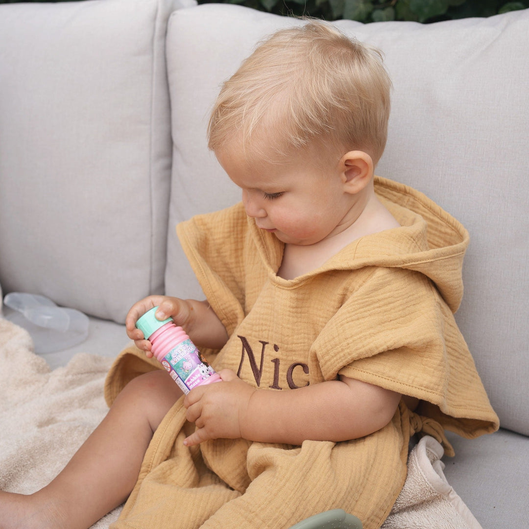 JBØRN Organic Cotton Muslin Hooded Poncho | Personalisable Honey gold - Personalisable Baby Products Sold and Personalised by JustBørn